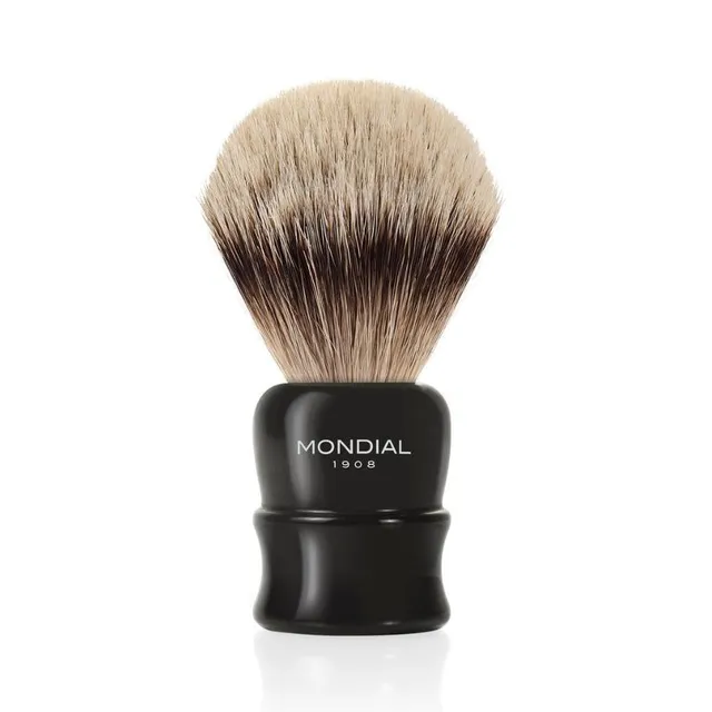 mondial-1908-crosby-rasierpinsel-schwarzes-harz-silvertip-dachs image 1