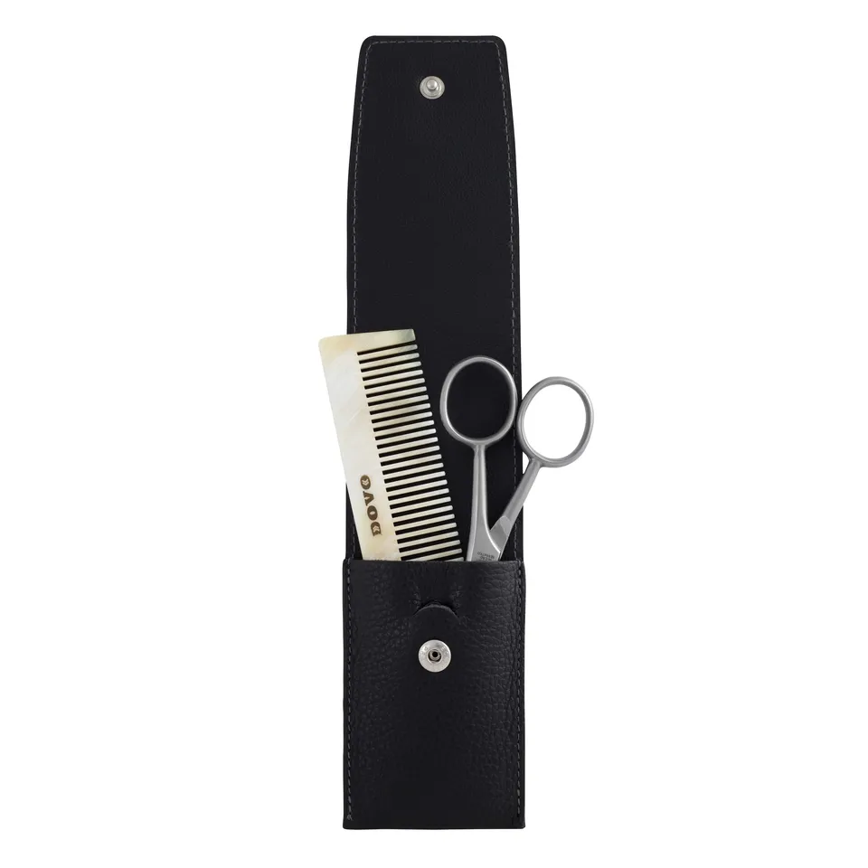 dovo-set-2-bartscheren-und-hornkamm-set-im-lederetui image 1