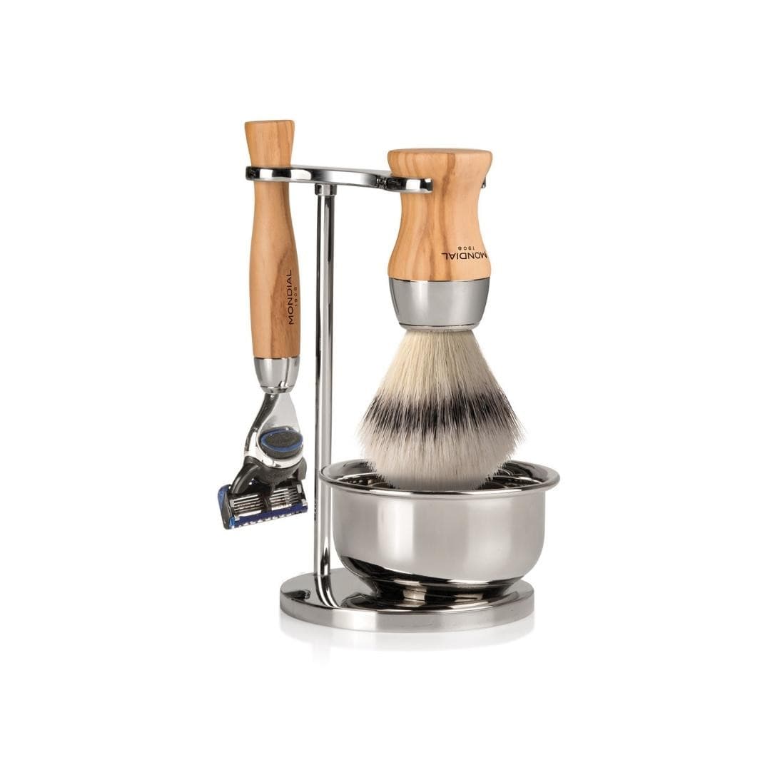 mondial-heritage-rasierset-olive-4-tlg-super-badger-fusion-mach3-st-nder-schale image 1