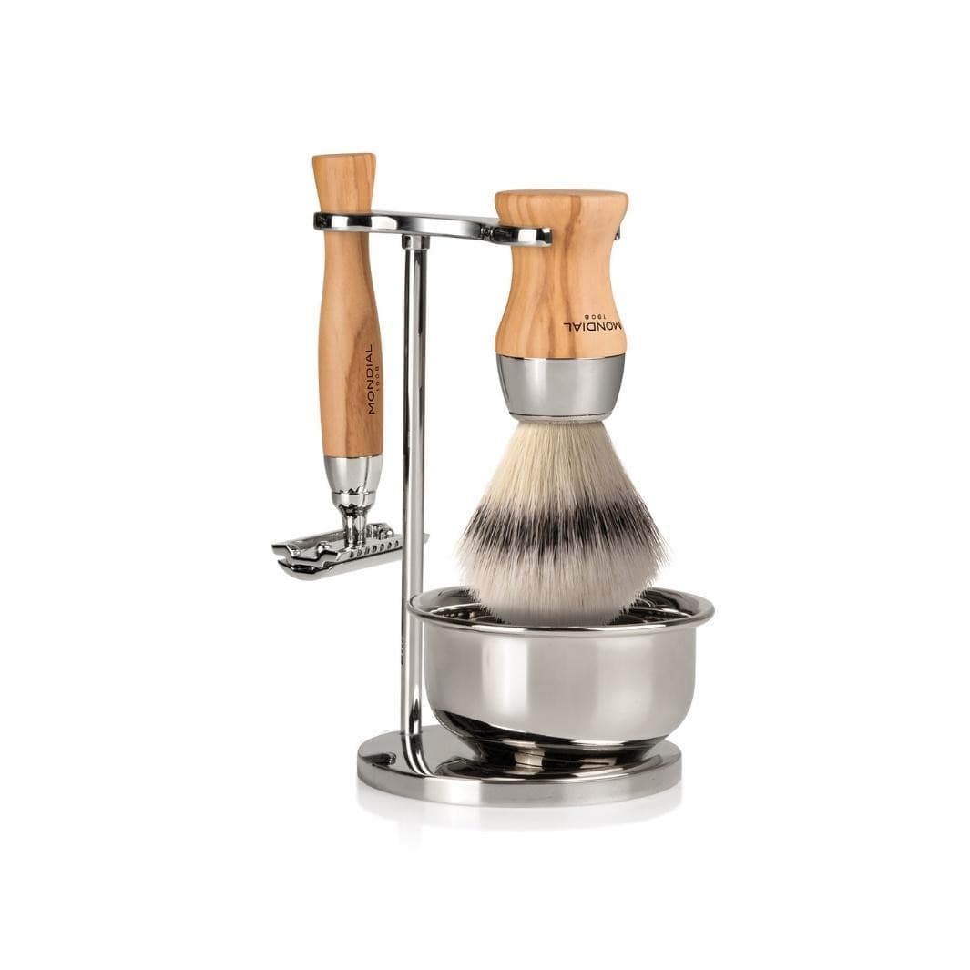 mondial-heritage-olive-4-teiliges-rasierset-chromst-nder-schale-super-badger-hob image 1