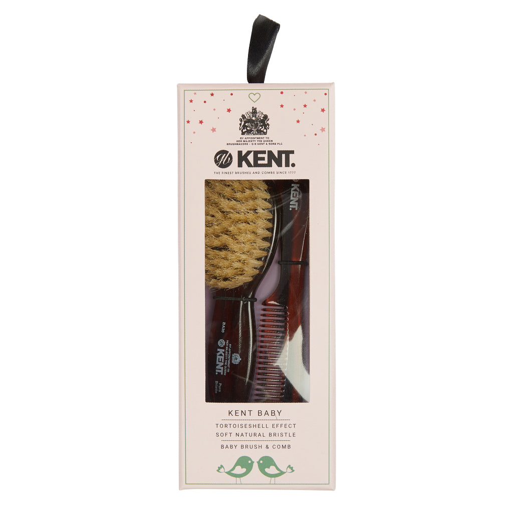 kent-ba30-baby-b-rsten-und-kamm-set-tortoiseshell-mit-weicher-naturborste image 1