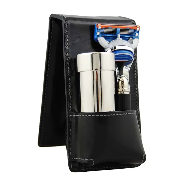 geo-trumper-travel-shaving-set-dachshaar-pinsel-rasierer-im-kalbsleder-etui image 1