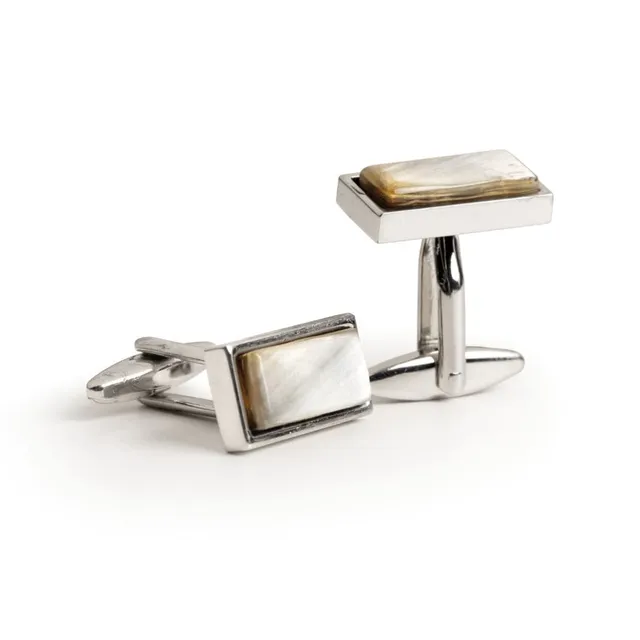mondial-manschettenkn-pfe-silber-rechteckig-mit-naturhorn-inlay image 1