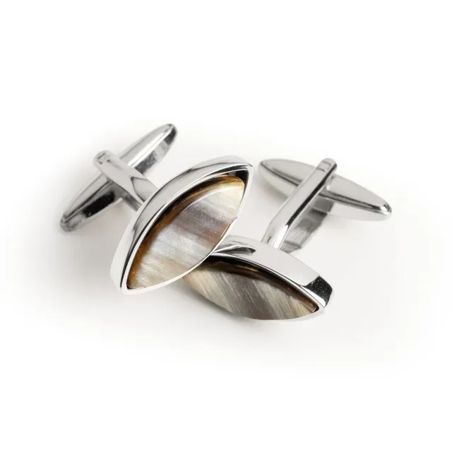 mondial-1908-marquise-manschettenkn-pfe-silber-mit-naturhorn-inlay image 1