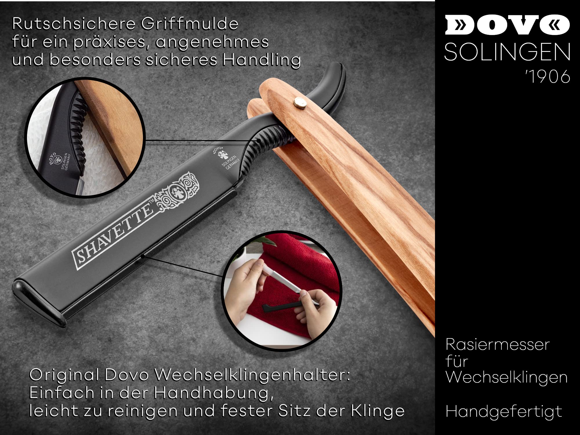 dovo-shavette-rasiermesser-mit-olivenholz-griff-und-schwarz-eloxiertem-aluminium image 5