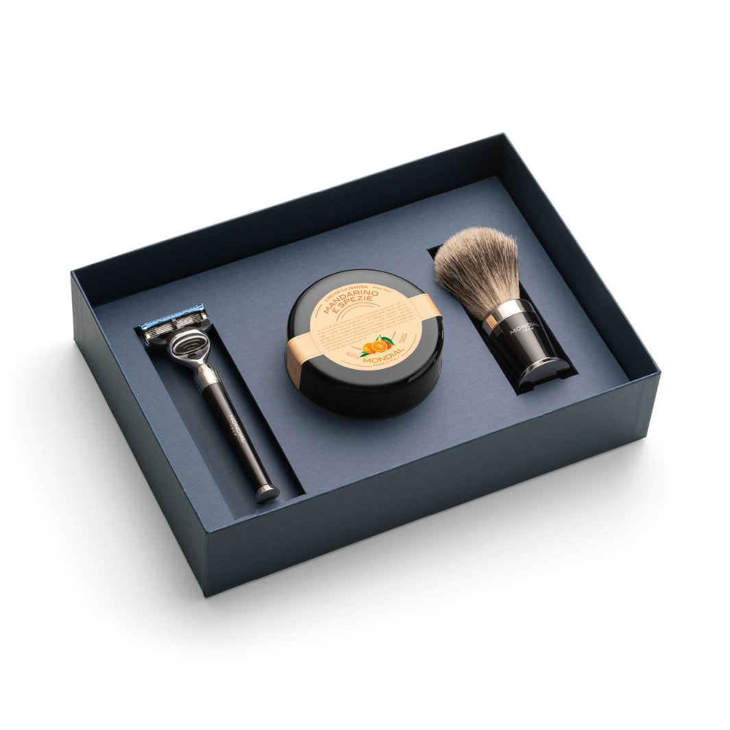 mondial-gift-set-luxury-premium-nero-mit-rasierer-pinsel-und-creme image 1