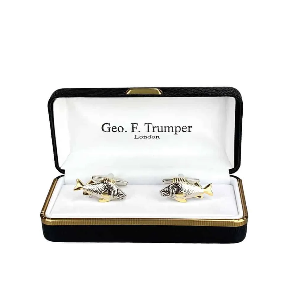 geo-trumper-silver-gold-fish-manschettenkn-pfe-cufflinks-mit-box image 1